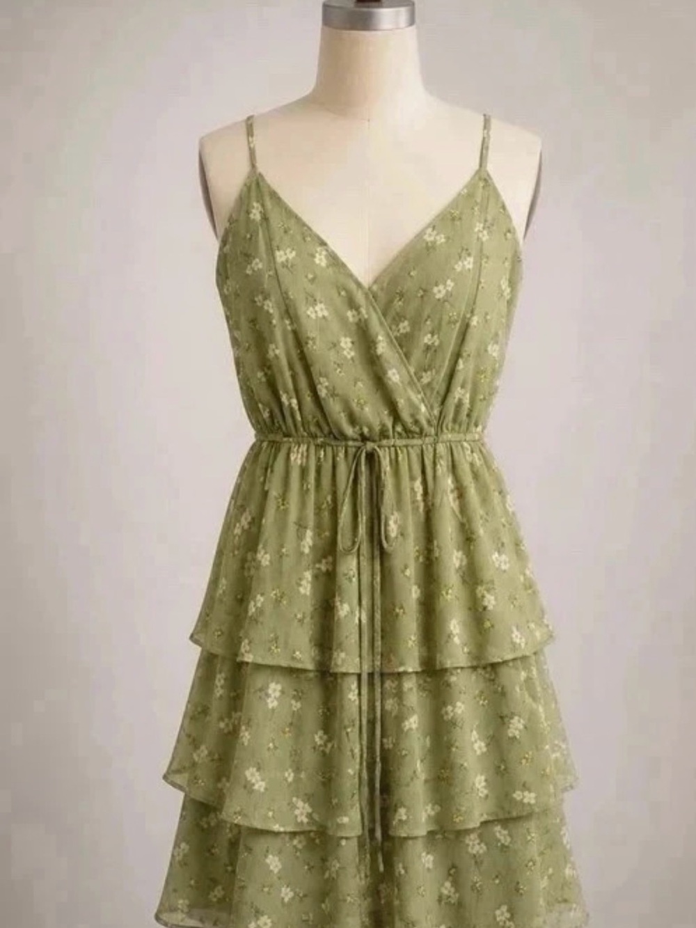 Trixxi Olive Green Floral Tiered Wrap Sundress